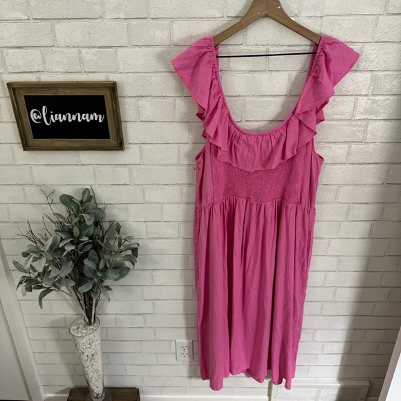 AVA & VIV Pink Ruffle Linen Empire Waist Dress - Picture 6 of 10